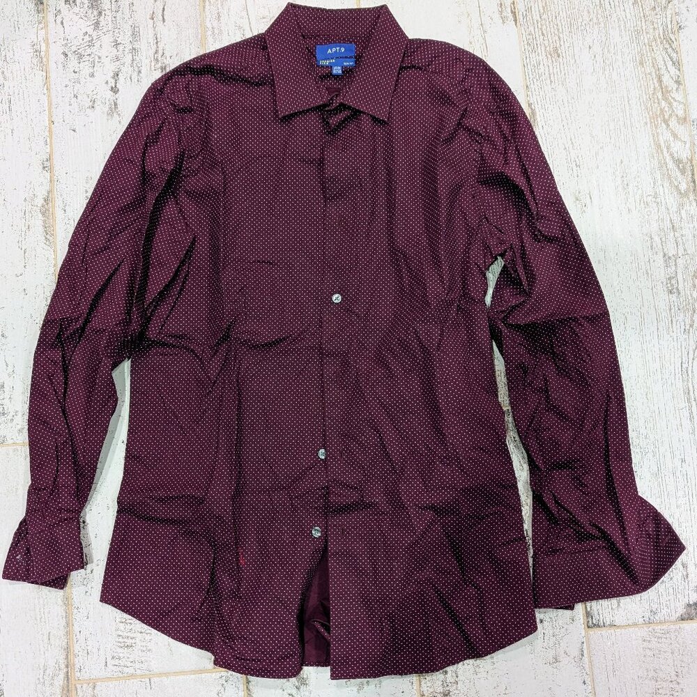 APT9 Slim Fit Premier Flex LS Dark Red dotted shirt